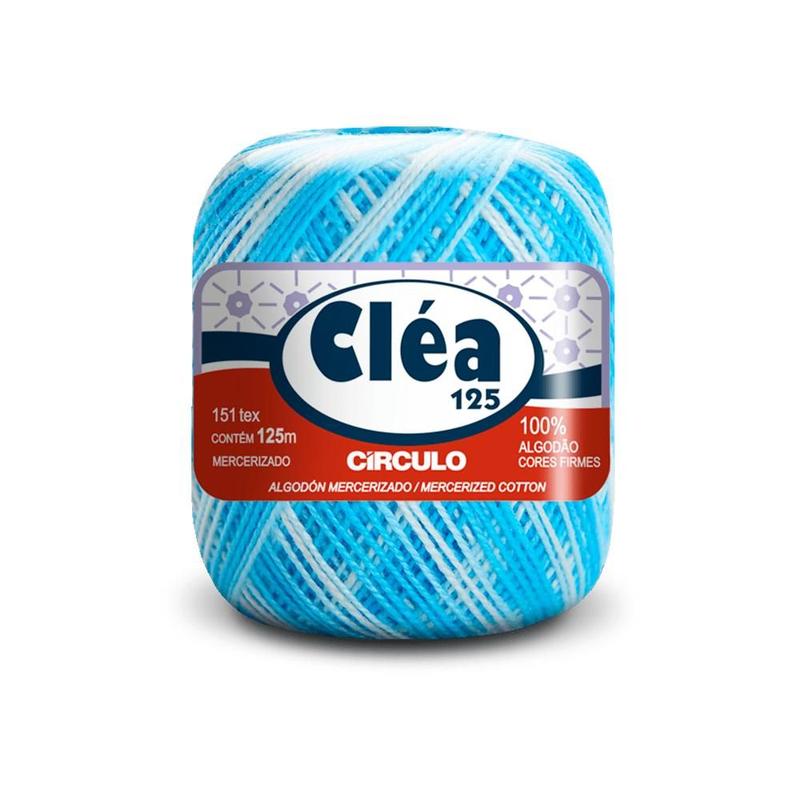 Linha para Crochê c/ 125m Cléa Mesclada - Cor 9113 Azul/Branco